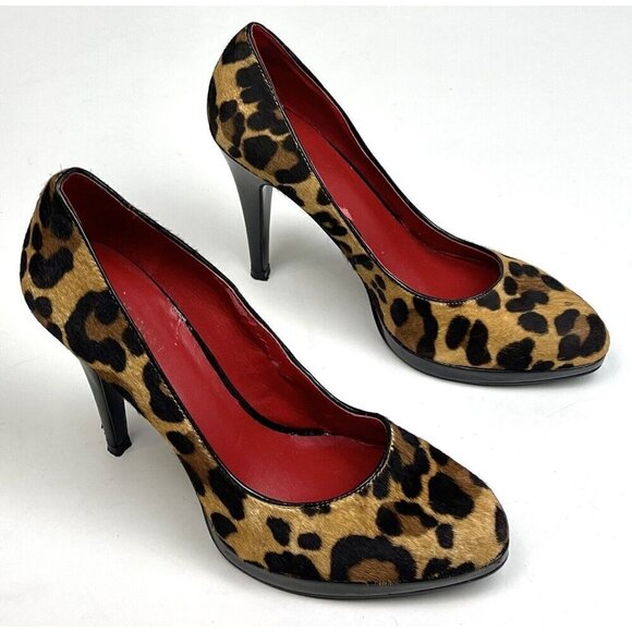 NINE WEST Womens US 7M Rocha Leopard COW HIDE LEATHER Stiletto Pumps HEELS Shoes - Picture 1 of 7